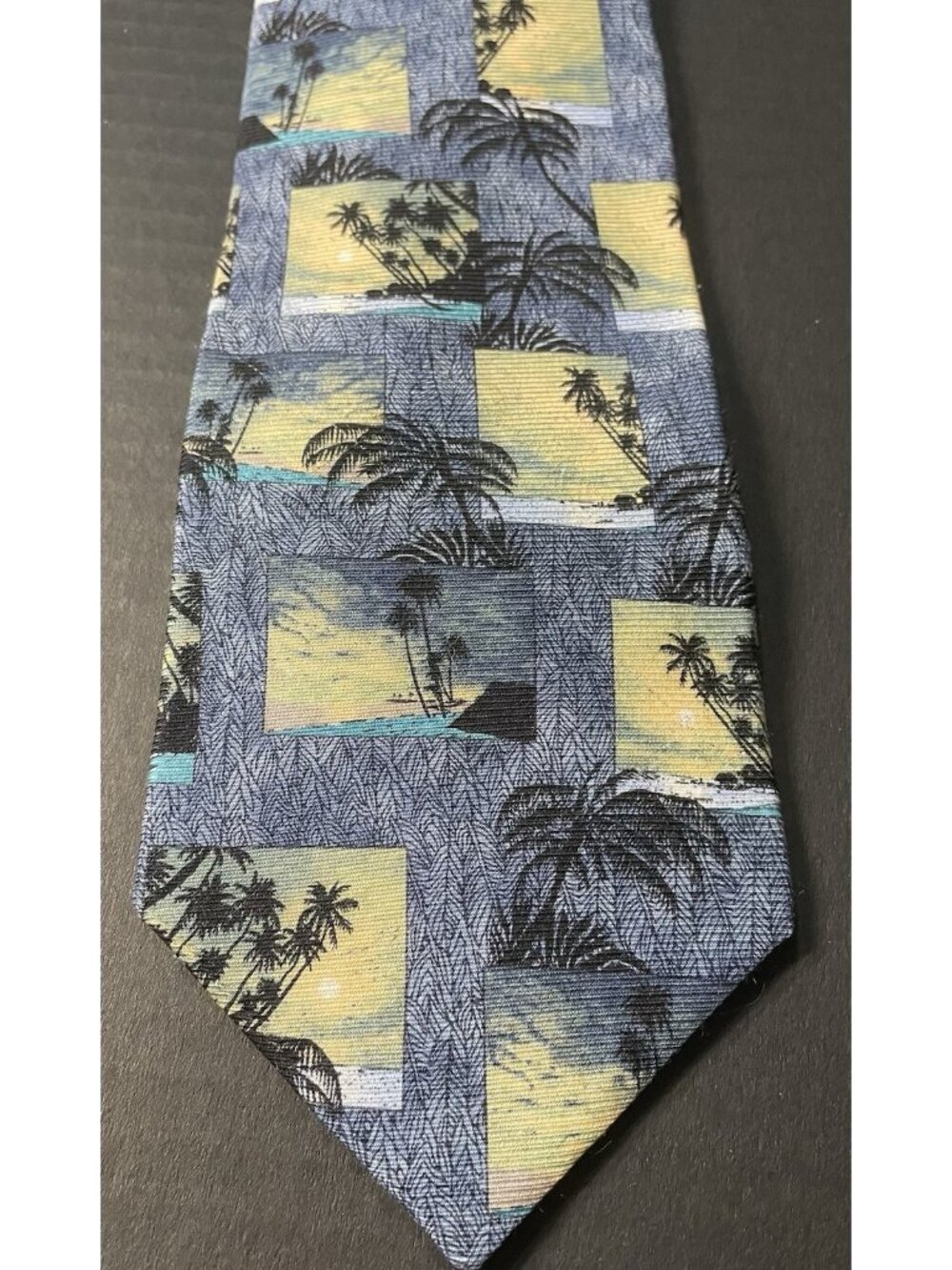 Tropicals by Tango Tie Yellow Blue Palm Trees Silk 3.75" x 60"